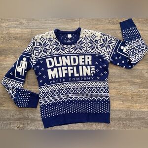 The Office Ugly Christmas Sweater Dunder Mifflin Large Holiday Blue White